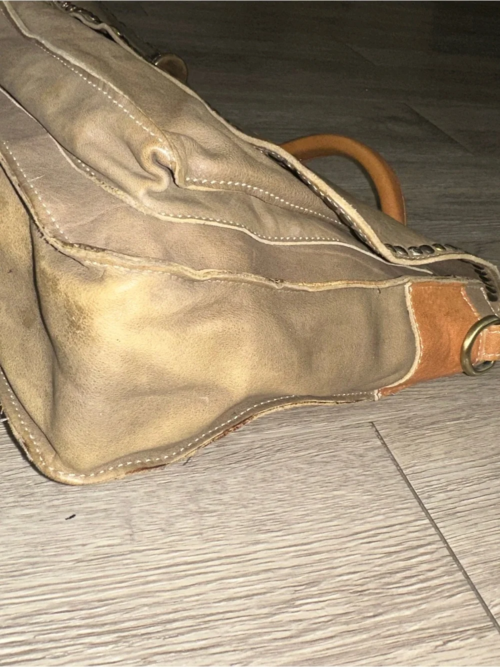Topelle Distressed Olive Green Leather Satchel Briefcase Laptop Bag